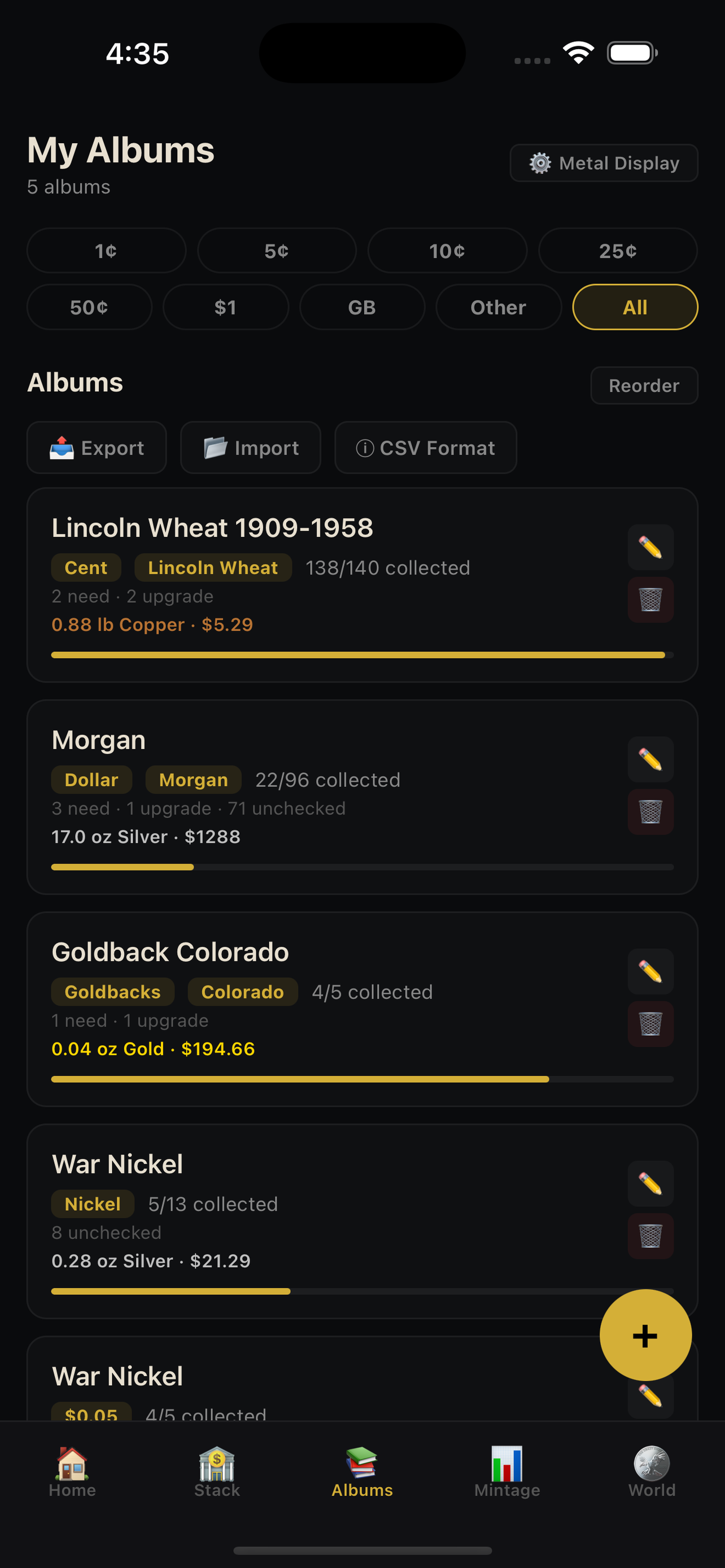 StackVault album checklists