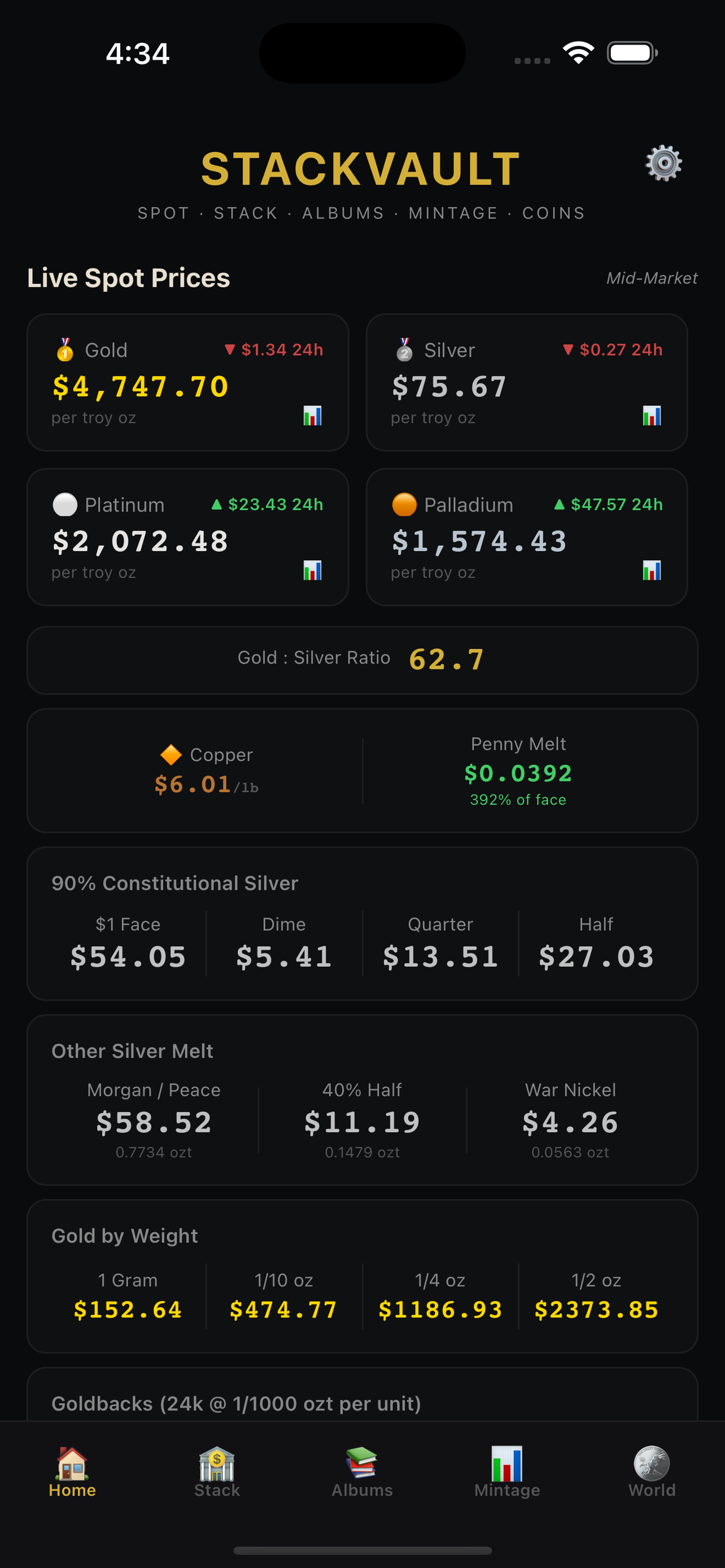 StackVault spot prices